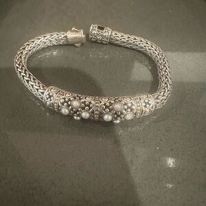 John Hardy Dot Jaisalmer Silver, Pearl  and 18k Gold Accented Bracelet